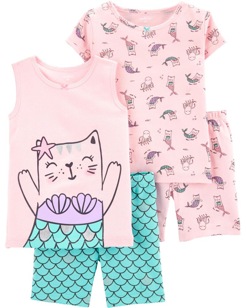 New Carter/'s Girls Kitty Mermaid Pajama Set Shorts Pink Toddler kids sizes